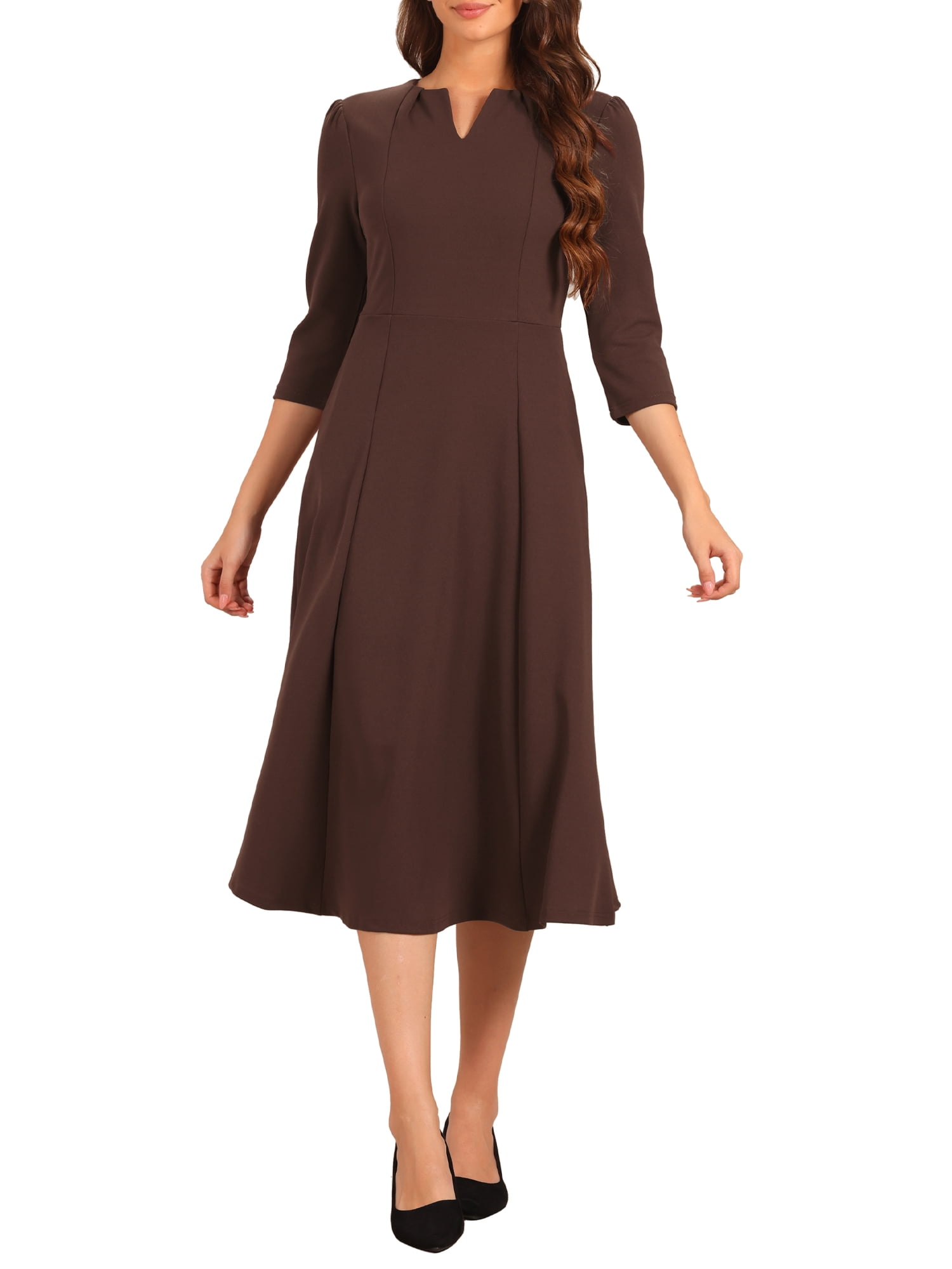 A Line Dress Workwear Globus Stripes Drawstring Waist Tie-Up Midi A-Line  Workwear Dress