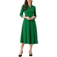 thumbnail image 1 of INSPIRE CHIC Women's Work Dress A Line 3/4 Sleeves Elegant Midi Dress XS Green, 1 of 5