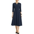 thumbnail image 1 of INSPIRE CHIC Women's Work Dress A Line 3/4 Sleeves Elegant Midi Dress XS Navy Blue, 1 of 5