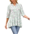 thumbnail image 1 of INSPIRE CHIC Women's 3/4 Sleeve Shirt Floral Print V Neck Tiered Ruffle Dressy Casual Beach Tunic Blouses S White, 1 of 5