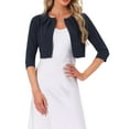 thumbnail image 1 of INSPIRE CHIC Women's 3/4 Sleeve Shrug Collarless Pleated Open Front Cropped Cardigan M Dark Blue, 1 of 6