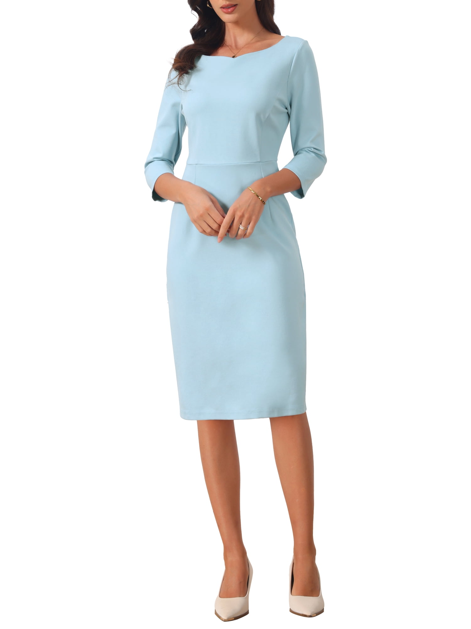 light blue sheath dress with sleeves Odette Light Blue Long Sleeve Formal Maxi Dress - US 6 main image 0