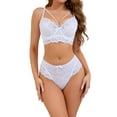 thumbnail image 1 of INSPIRE CHIC Women's 3 Pcs Lingerie Sets Cross Straps Bralette and Panty Mesh Floral Lace Underwear Sets D 36 White, 1 of 4
