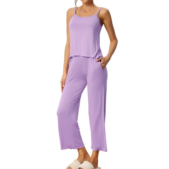 INSPIRE CHIC Women's 3 Pcs Sleepwear Solid Color Long Sleeve Cardigan Cami and Pants Pajama Set S Light Purple