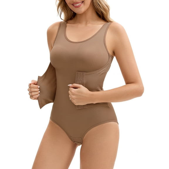INSPIRE CHIC Women's 3 Rows Waist Cincher Body Shaper Butt Tummy Control Full Shapewear Bodysuit M Brown
