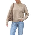 thumbnail image 1 of INSPIRE CHIC Women's 3D Floral Dropped Shoulders Knit Top Ribbed Crew Neck Long Sleeve Small Dark Khaki, 1 of 6