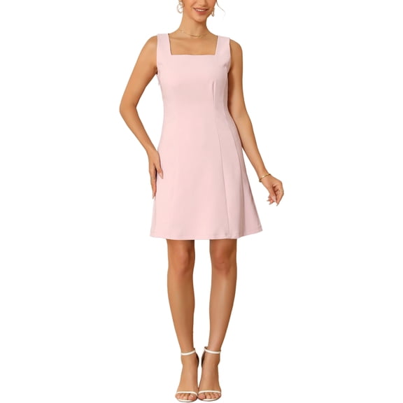INSPIRE CHIC Women's 50s Mini Dress Sleeveless Square Neck A-Line Cocktail Party Short Dresses S Pink