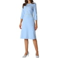 thumbnail image 1 of INSPIRE CHIC Women's A-Line Dress Contrast Color Wear-to-Work Tweed Trim Dresses 2XL Blue, 1 of 6