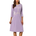 thumbnail image 1 of INSPIRE CHIC Women's A-Line Dress Contrast Color Wear-to-Work Tweed Trim Dresses L Purple, 1 of 5