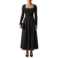 thumbnail image 1 of INSPIRE CHIC Women's A Line Dresses Square Neck Long Sleeve Empire Waist Casual Stylish Fall Spring Daily Going Out Faux Maxi Dresses Medium Black, 1 of 5
