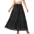 thumbnail image 1 of INSPIRE CHIC Women's A Line Maxi Skirt High Waist Ruffle Tiered Belt Lattice Texture Casual Long Skirts S Black, 1 of 5