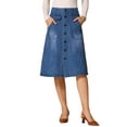 thumbnail image 1 of INSPIRE CHIC Women's A-Line Midi Skirts Button Front High Waist Jean Denim Skirt XS Blue, 1 of 6