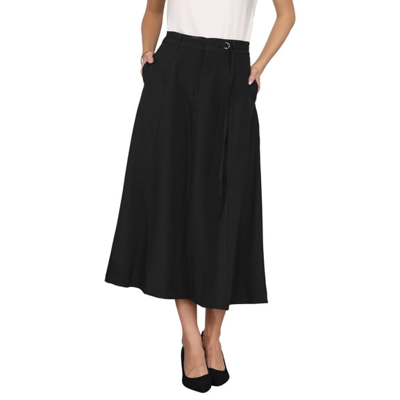 INSPIRE CHIC Women's A-Line Skirt Elastic High Waist Maxi Skirt with Pockets XL Black