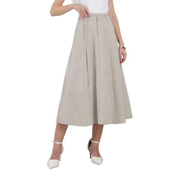 INSPIRE CHIC Women's A-Line Skirt Elastic High Waist Maxi Skirt with Pockets XL Light Grey