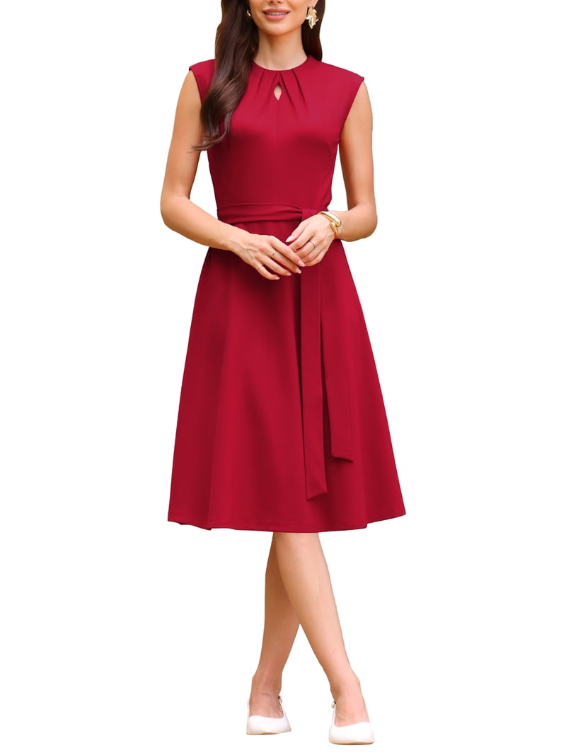 open lace back dress Solid Dresses for Women 2024 Mock Neck Long Sleeve Pleated A Line Dress  Elegant High Waist Maxi Dress with Belt Black at Amazon Women's Clothing  store