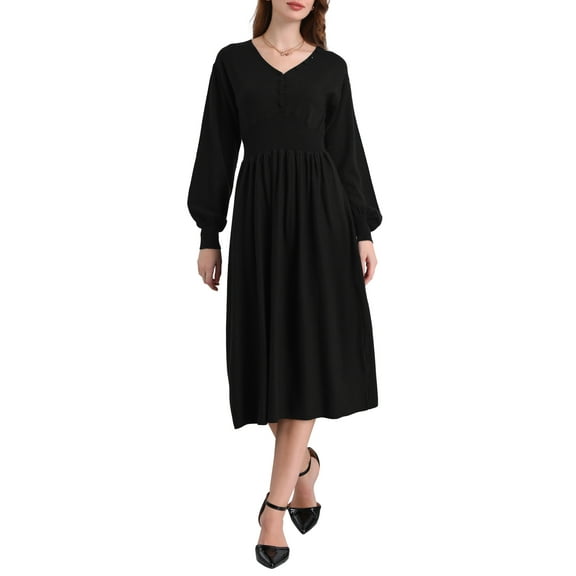 INSPIRE CHIC Women's A-Line Sweater Dress 2025 V Neck Long Sleeve Ribbed Knit Dresses S Black