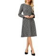 thumbnail image 1 of INSPIRE CHIC Women's A-Line Tweed Dress Long Sleeve 2025 Trendy Fall Vintage Work Flare Dresses S Black, 1 of 5
