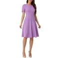 thumbnail image 1 of INSPIRE CHIC Women's A-Line Work Square Neck Ruched Short Sleeve Midi Dress XS Lavender, 1 of 6