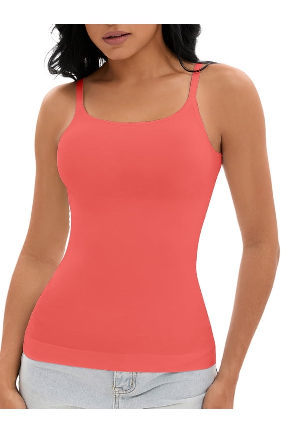 Women's Adjustable Straps Cami Tummy Control Slimming Tops No Trace Shaping Camisoles S Red