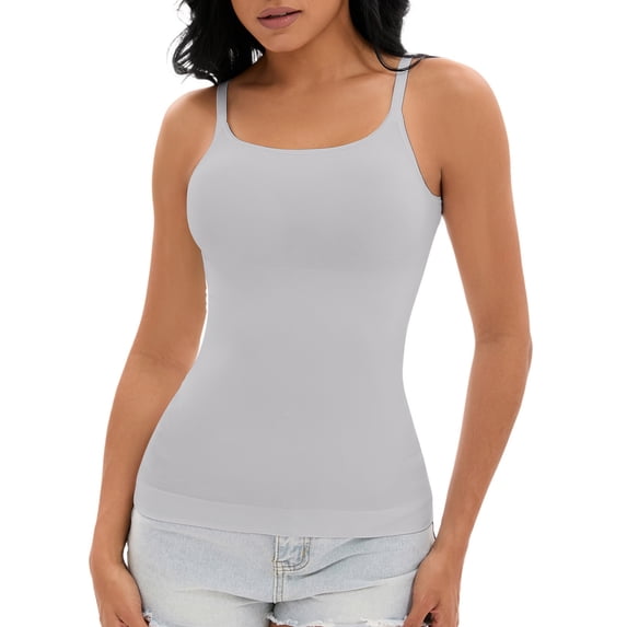 REFINED ATTIRE Women's Adjustable Straps Cami Tummy Control Slimming Tops No Trace Shaping Camisoles XS Light Gray