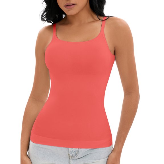 REFINED ATTIRE Women's Adjustable Straps Cami Tummy Control Slimming Tops No Trace Shaping Camisoles XS Red