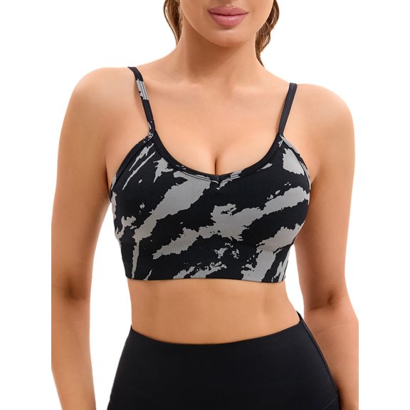 INSPIRE CHIC Women's Adjustable Straps U Back Sports Bras Wirefree Full Support Workout Bras S Black Grey