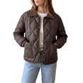 thumbnail image 1 of INSPIRE CHIC Women's Argyle Puffer Jacket Color Block Lapel Collar Button Down Large Coffee, 1 of 6