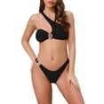 thumbnail image 1 of INSPIRE CHIC Women's Asymmetric One Shoulder Strap Metallic Ring Bikini Sets, 2 Piece Triangle Bottom Swimwear Small Black, 1 of 5