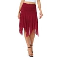 thumbnail image 1 of INSPIRE CHIC Women's Asymmetrical High Waisted Ruched Flowy Mesh Midi Skirts L Dark Red, 1 of 5