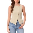 thumbnail image 1 of INSPIRE CHIC Women's Asymmetrical Sleeveless Tank Top Button Down Lightweight Summer Top Light Khaki M, 1 of 6