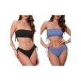 thumbnail image 1 of Women's Bandeau Drawstring Side Tie Ribbed Bikini Sets 2 Piece Strapless Top Triangle Bottom Swimwear Bathing Suits 2 Sets Medium Black, Light Blue, 1 of 5