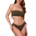 thumbnail image 1 of INSPIRE CHIC Women's Bandeau Drawstring Side Tie Ribbed Bikini Sets 2 Piece Strapless Top Triangle Bottom Swimwear Bathing Suits Large Brown, 1 of 5