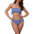 thumbnail image 1 of INSPIRE CHIC Women's Bandeau Drawstring Side Tie Ribbed Bikini Sets, 2 Piece Strapless Top Triangle Bottom Swimwear Bathing Suits Large Light Blue, 1 of 5