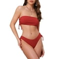 thumbnail image 1 of INSPIRE CHIC Women's Bandeau Drawstring Side Tie Ribbed Bikini Sets 2 Piece Strapless Top Triangle Bottom Swimwear Bathing Suits X-Small Red, 1 of 5