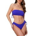 thumbnail image 1 of INSPIRE CHIC Women's Bandeau Drawstring Side Tie Ribbed Bikini Sets 2 Piece Strapless Top Triangle Bottom Swimwear Bathing Suits X-Small Royal Blue, 1 of 5