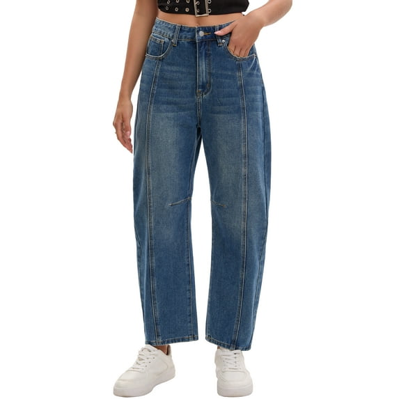 INSPIRE CHIC Women's Barrel Jeans High Waisted Casual 2025 Wide Leg Baggy Denim Pants S Vintage Blue