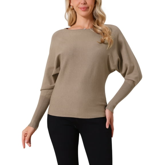 INSPIRE CHIC Women's Batwing Long Sleeve Oversized Sweaters Off the Shoulder Crewneck Knit Loose Tops XL Brown