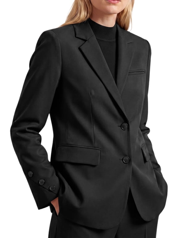 Women's Blazer Long Sleeves Workwear Casual Commuter Business Jackets Single Breasted Notched Lapel Cuff with Button Suit Jacket X Large Black