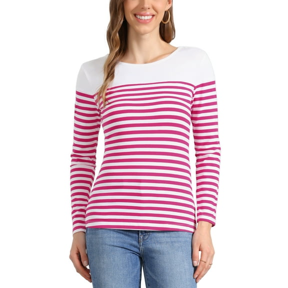 INSPIRE CHIC Women's Blouse Striped Color Block Long Sleeve Causal T-Shirt XL 1