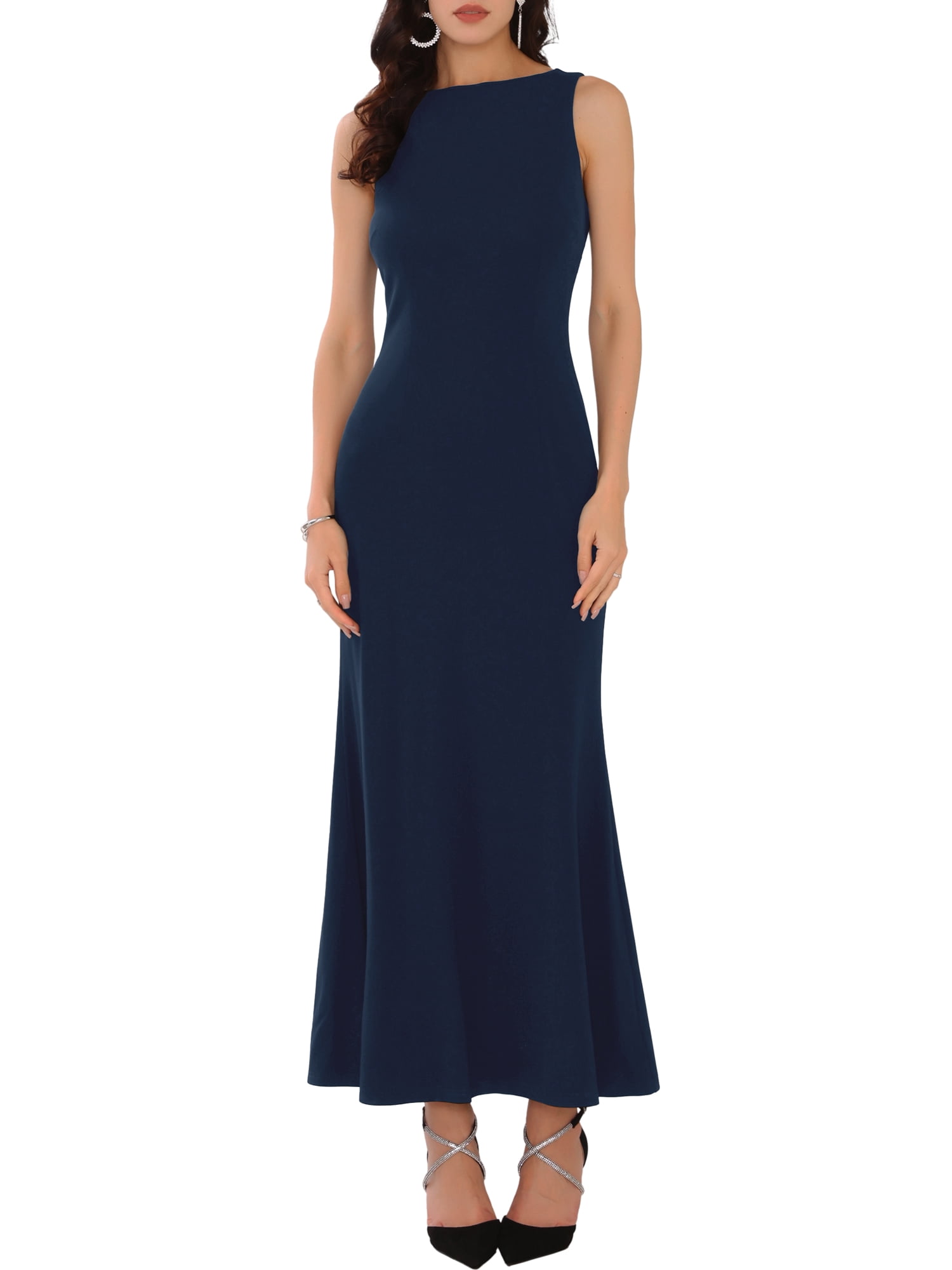 Midi Dress Navy Blue Boat Neck Dress Best Long Black Fitted Dress On Sale  Celene Midi