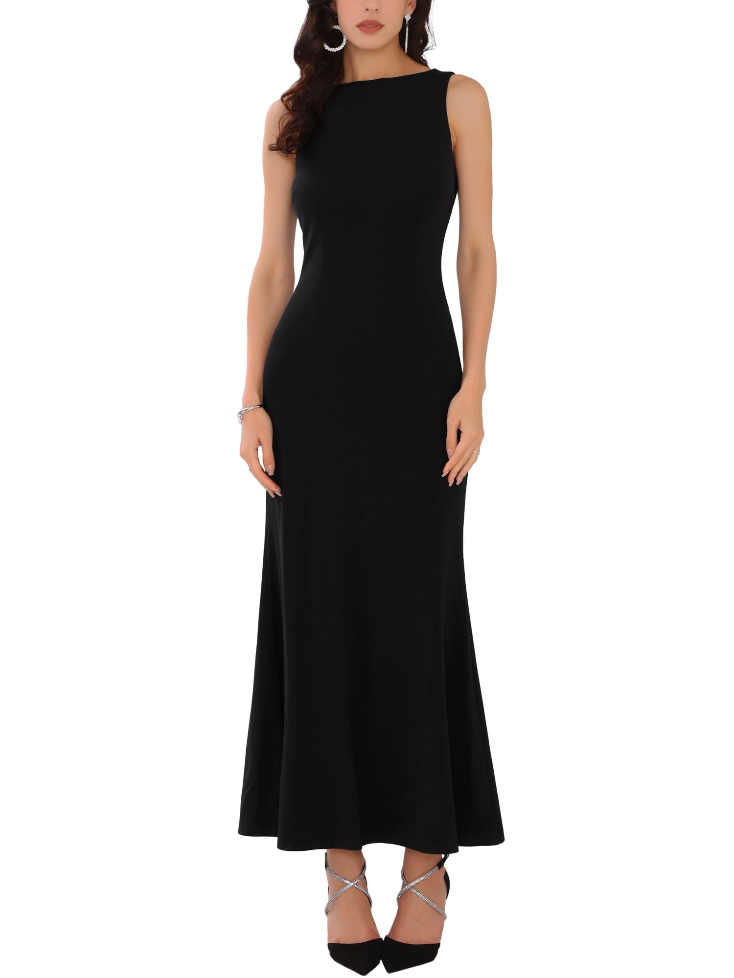 Inspire Chic Women's Boat Neck Dresses Sleeveless Elegant Cocktail Maxi Dress M Black Inspire Chic Women's Boat Neck Dresses Sleeveless Elegant Cocktail Maxi Dress M Black
