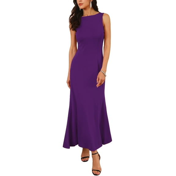 INSPIRE CHIC Women's Boat Neck Dresses Sleeveless Elegant Cocktail Maxi Dress M Dark Purple