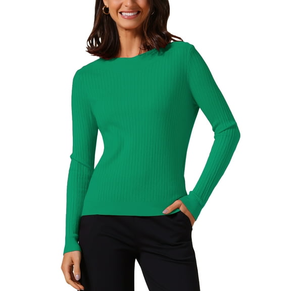 INSPIRE CHIC Women's Boat Neck Long Sleeve Sweaters Casual Knit Pullover Tops M Green