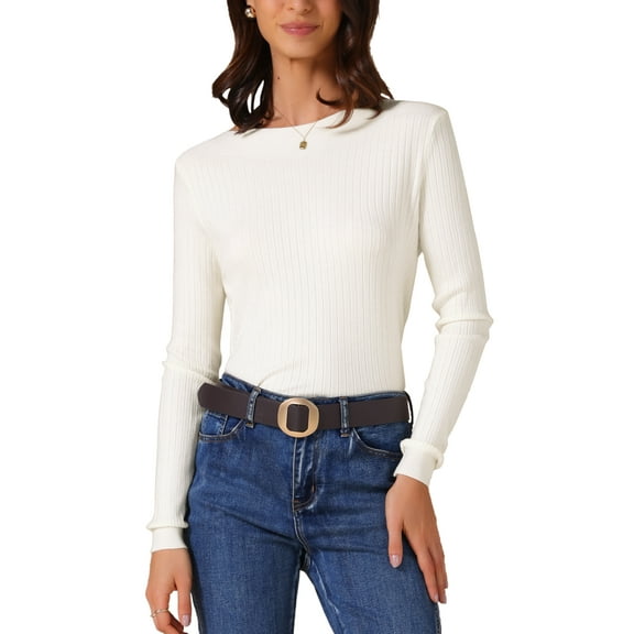 INSPIRE CHIC Women's Boat Neck Long Sleeve Sweaters Casual Knit Pullover Tops S Beige