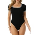 thumbnail image 1 of INSPIRE CHIC Women's Bodysuit Short Sleeve Square Neck Slim Fit Ribbed Knit Bodysuits M Black, 1 of 6