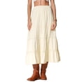 thumbnail image 1 of INSPIRE CHIC Women's Boho Flowy Elastic High Waist Lace Trim Tiered Long Skirt XS Apricot, 1 of 6