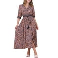 thumbnail image 1 of INSPIRE CHIC Women's Boho Maxi Dress Summer Beach Smocked 3/4 Sleeves Long Floral Dresses L Brown, 1 of 6