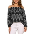 thumbnail image 1 of INSPIRE CHIC Women's Boho Off Shoulder Top Long Sleeve Summer Casual Blouse XS Black, 1 of 5
