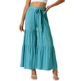 thumbnail image 1 of INSPIRE CHIC Women's Boho Pants Elastic High Waist Ruffled Flare Palazzo Chic Wide Leg Pants S Lake Blue, 1 of 6