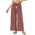 thumbnail image 1 of INSPIRE CHIC Women's Boho Tassel Drawstring High Slit Paisley Wide Leg Pants XS Red, 1 of 5